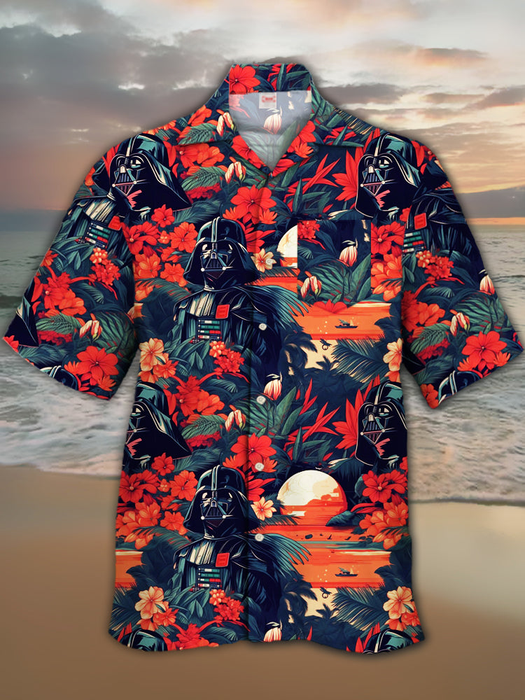 Vintage Hawaiian Floral Shirt - Ukiyo-E 열대 꽃무늬 공상 과학 공간