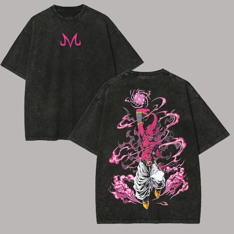 Acid Wash Vintage Graphic T Shirt - 키드 부우 티셔츠 드래곤볼 Z 애니메이션