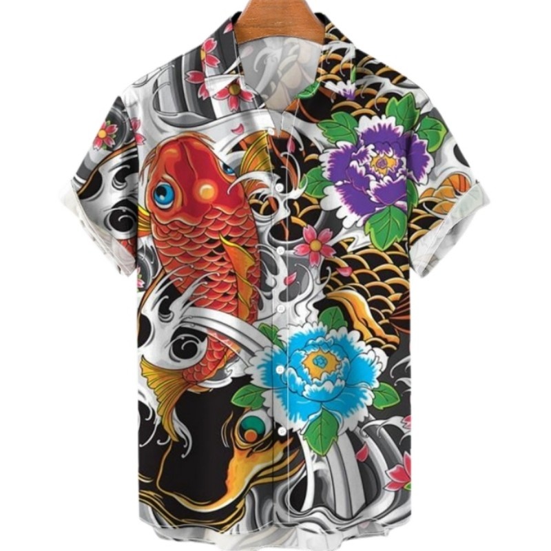 여름 꽃 잉어 물고기 하와이 셔츠 남성용 캐주얼 반소매 - Vintage Hawaiian Floral Shirt 리뷰 및 가격