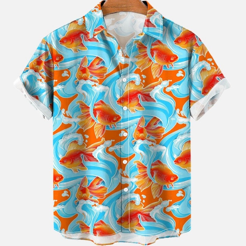 여름 꽃 잉어 물고기 하와이 셔츠 남성용 캐주얼 반소매 - Vintage Hawaiian Floral Shirt 리뷰 및 가격