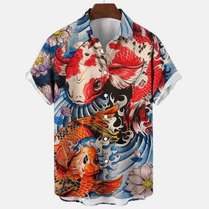 여름 꽃 잉어 물고기 하와이 셔츠 남성용 캐주얼 반소매 - Vintage Hawaiian Floral Shirt 리뷰 및 가격