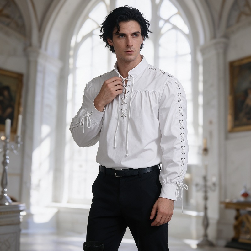 남성용 중세 해적 스타일 셔츠, 르네상스 시대 고딕 스 - Medieval Gothic Lace Up Pirate Shirt 리뷰 및 가격