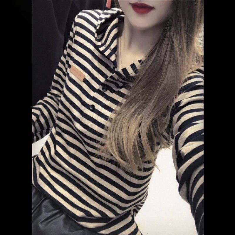 가을 겨울 긴팔 후드티셔츠 반팔 캐주얼 슬리밍 스트라이 - T-Shirts 리뷰 및 가격