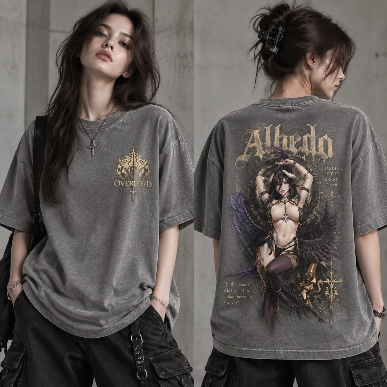 알베도 오버로드 그래픽 티셔츠, 양면 빈티지 워싱 기법 - Acid Wash Vintage Graphic T Shirt 리뷰 및 가격