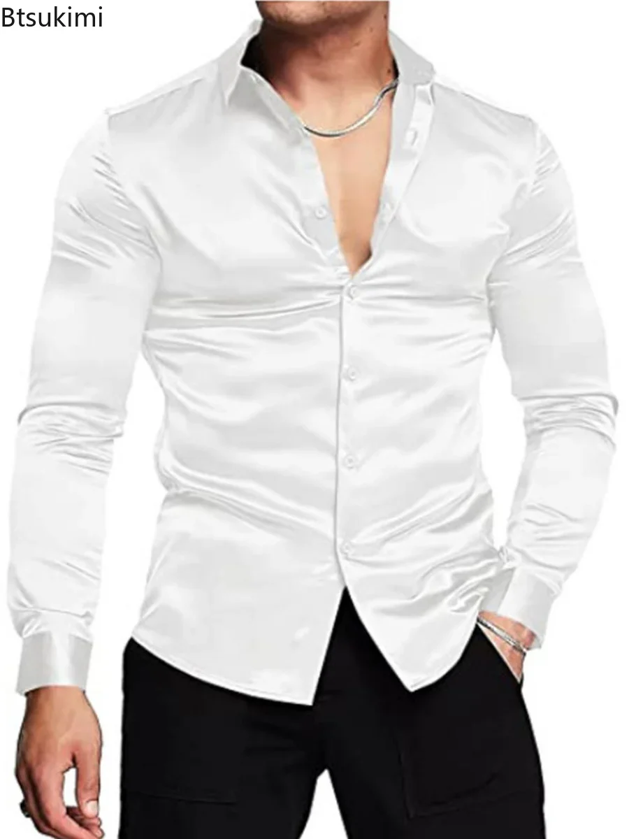 신상품 2026 남성용 고급스러운 광택 실크 새틴 드레 - Mens Satin Silk Dress Shirt 리뷰 및 가격