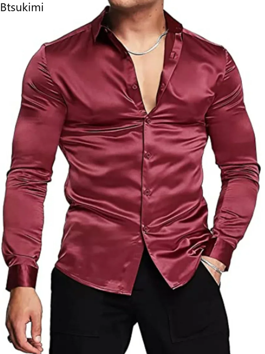 신상품 2026 남성용 고급스러운 광택 실크 새틴 드레 - Mens Satin Silk Dress Shirt 리뷰 및 가격