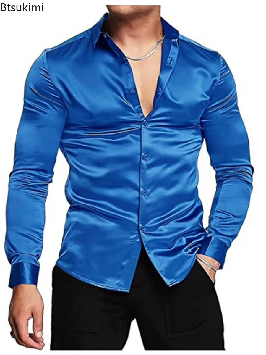 신상품 2026 남성용 고급스러운 광택 실크 새틴 드레 - Mens Satin Silk Dress Shirt 리뷰 및 가격