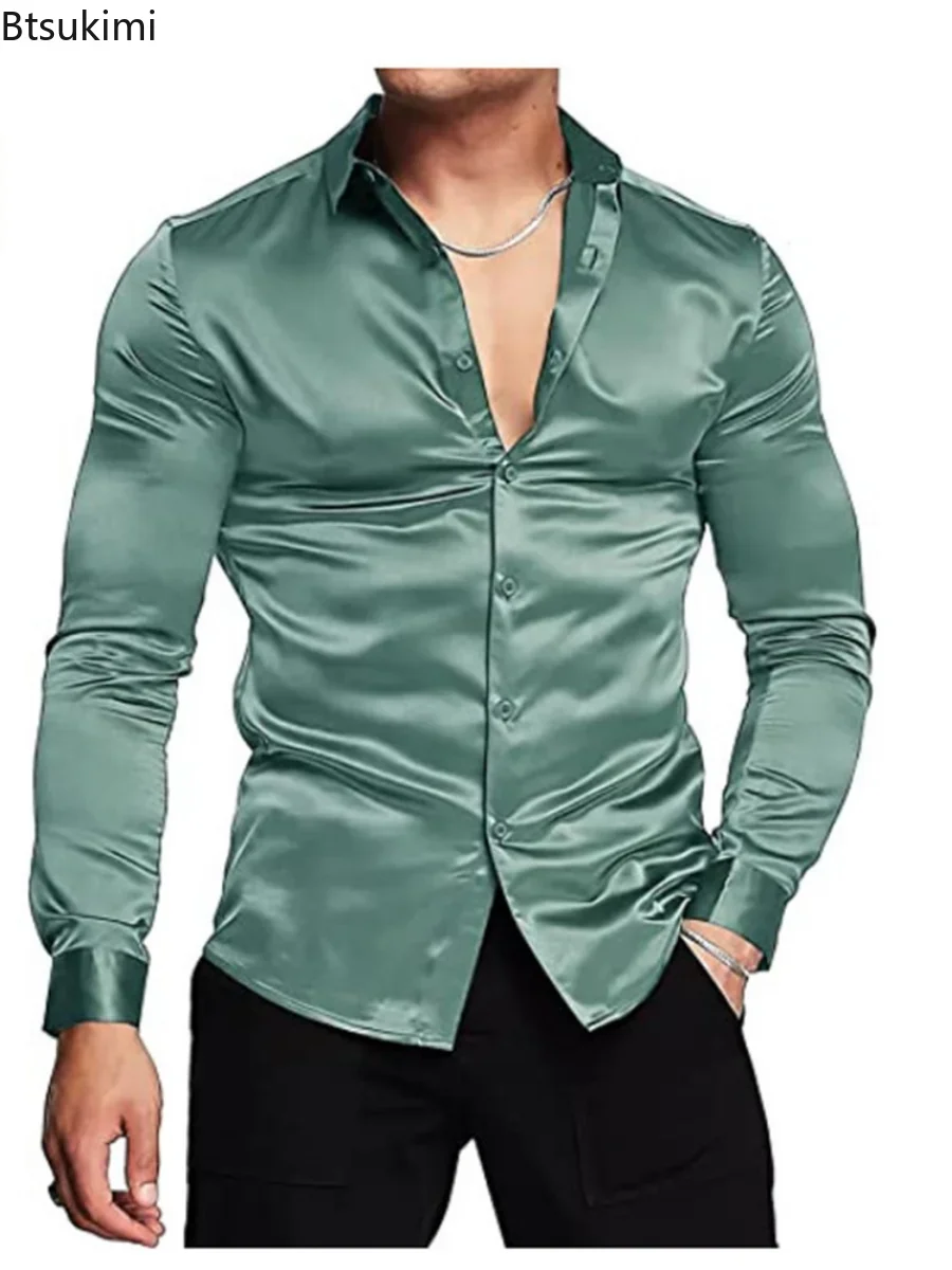 신상품 2026 남성용 고급스러운 광택 실크 새틴 드레 - Mens Satin Silk Dress Shirt 리뷰 및 가격